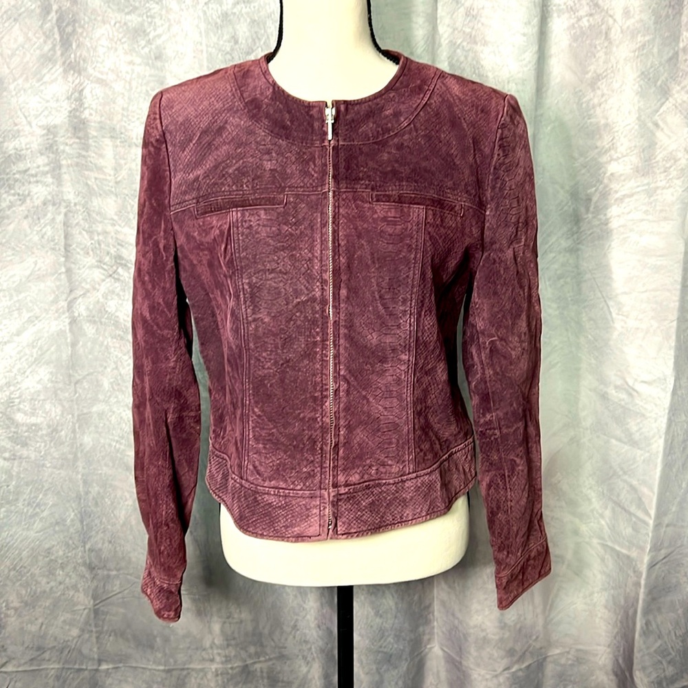 Bernardo Purple Leather Reptile Motorcycle Jacket - Medium
